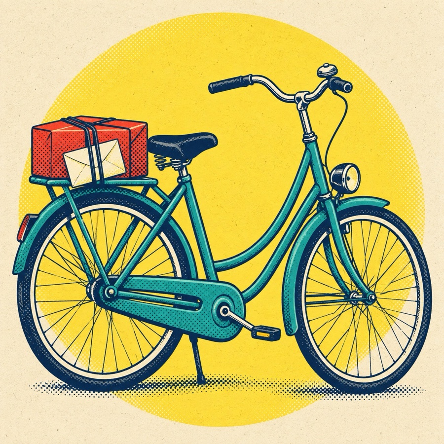 Pop-Art-Illustration eines Fahrrads mit Paket