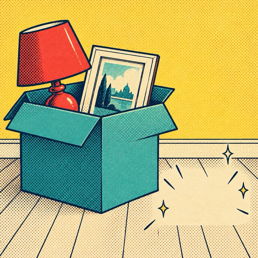Pop-Art-Illustration eines Umzugskartons mit freier Fläche