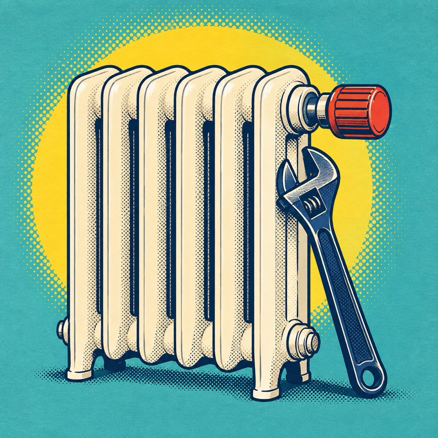 Pop-Art-Illustration eines Heizkörpers mit Werkzeug
